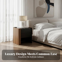 Smoky Color Nightstand with Storage Saddle Leather Finish Single-Drawer End Table with Shelf Modern Design Bedside Cabinet Italian Inspired for Homeowners, Renters, Students, Guest Room, Hotel, Hallway