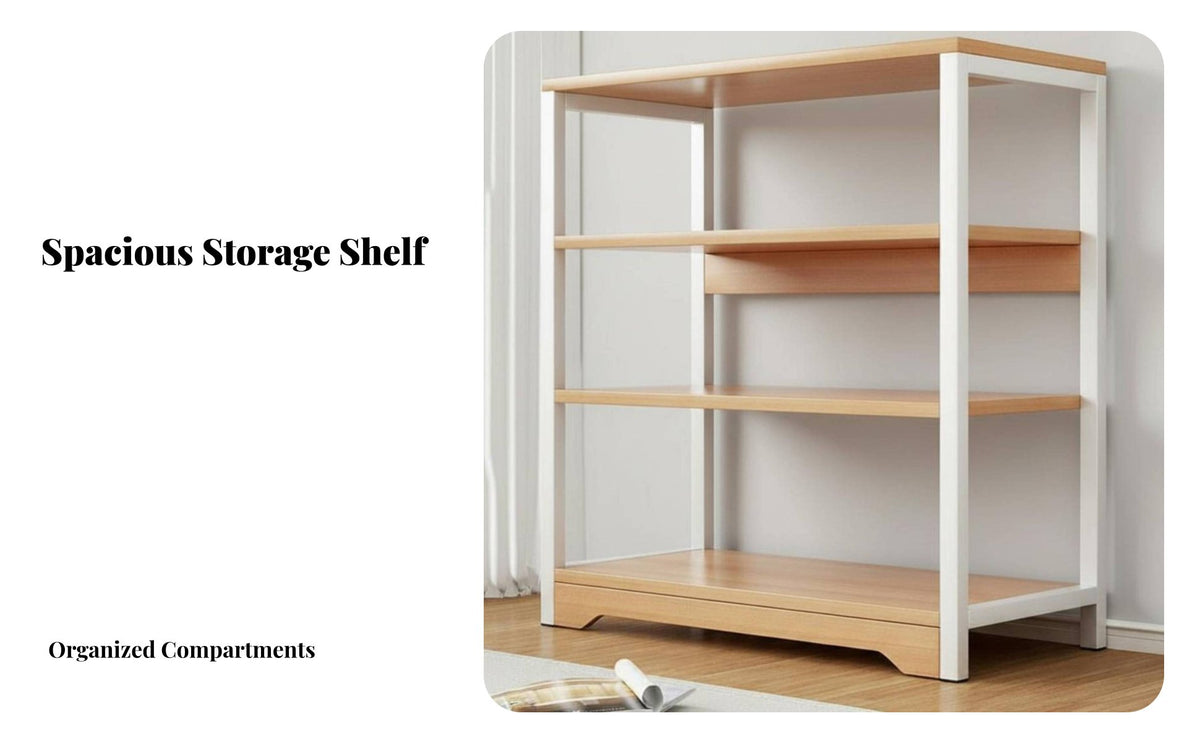 Four-Tier Exposed-Shelf Shelving Single-Tier Space-Saving Design Four-Tier Utilitarian Shelving Single-Tier Versatile Storage Single-Tier