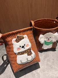 复古仿藤编脏衣收纳筐子家用大容量高颜值零食玩具杂物内衣整理蓝 绿帽小狗 中号