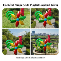 Multicolor Chicken Wind Spinner Painted Finish Metal Garden Stake Ornament Circular Frame Chicken Stake Ornament Pronged Support for Lawn, Courtyard