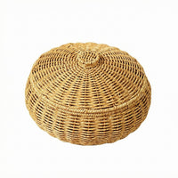 Wicker Basket with Lid Handwoven Lidded Rattan Basket Rustic Style