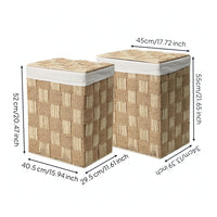 2 Pieces Paper Rope Basket with Liner Decorative Woven Basket with Lid Organizing Bin for Bedroom, Living Room