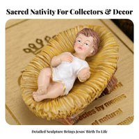 Infant Jesus in Manger Figurine Spiritual Symbolism Infant Jesus in Manger Statue Beautifully Detailed Resin Holy Infant Ornament for Collectors