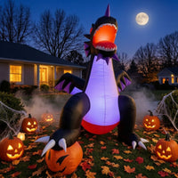 Outdoor Inflatable Dragon with Pumpkin Spooky Halloween Inflatable Large Decorations Portable for Lawn