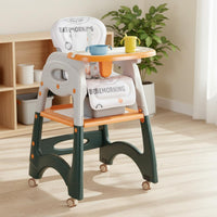 Detachable Tray 6 in 1 Convertible High Chair 5-Point Safety Harness Convertible High Chair Easy to Clean Adjustable Booster Seat with Wheels Anti-Tip Design for Babies, Toddlers, Infants, Playroom