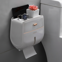 Wall-Mounted Toilet Paper Holder with Storage Shelf, Waterproof Double-Layer Tissue Dispenser for Bathroom and Dorm