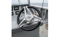 Marine Steering Wheel Black rims 3 Spoke Boat Steering Wheel Polished Metal for Boats, Yachts