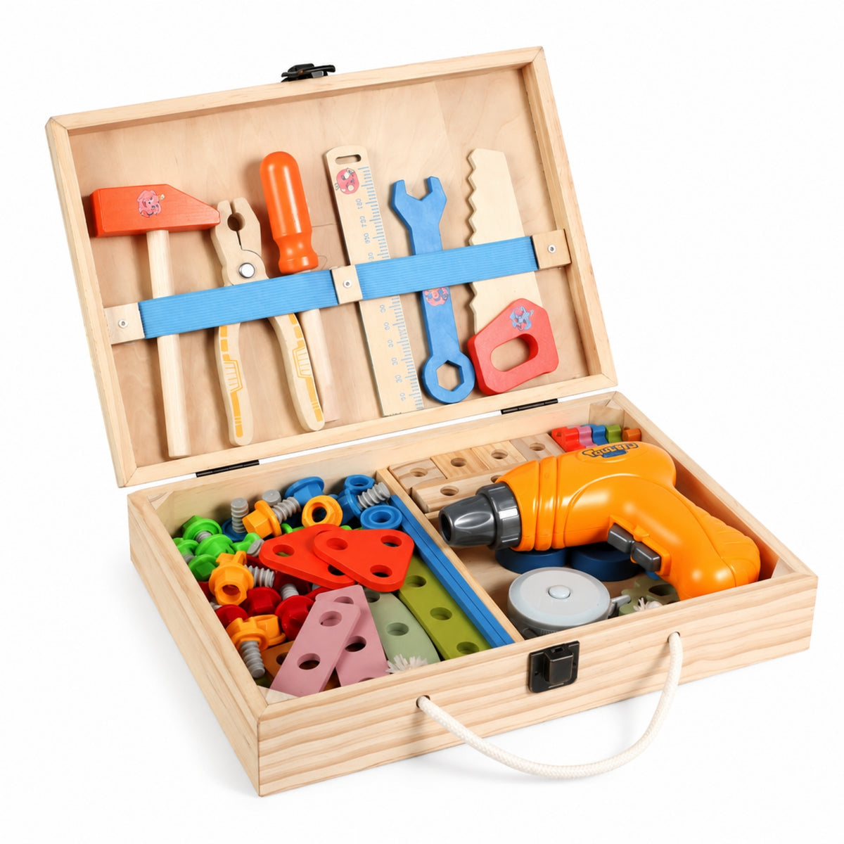 Wooden Toy Educational Wooden Tool Set with Case Portable Toy Tool Kit for Classroom