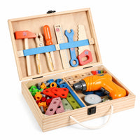 Wooden Toy Educational Wooden Tool Set with Case Portable Toy Tool Kit for Classroom