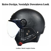 All-Season Retro Half Helmet Gender-Neutral Design Uncovered Face Helmet with Visor Quick Release Buckle for Electric Bicycle Riders