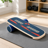 Wood Roller Balance Board, Dark Blue 73.5x28cm Foam Roller, Anti-Slip Wobble Board for Surfing Skiing Training, Rehabilitation & Fitness