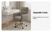 Adjustable Height Upholstered Rolling Armchair 360° Swivel Vanity Stool Luxuriously Soft Cushioning Desk Chair Sturdy Base for Women, Students, Adults, Bedroom, Study Room
