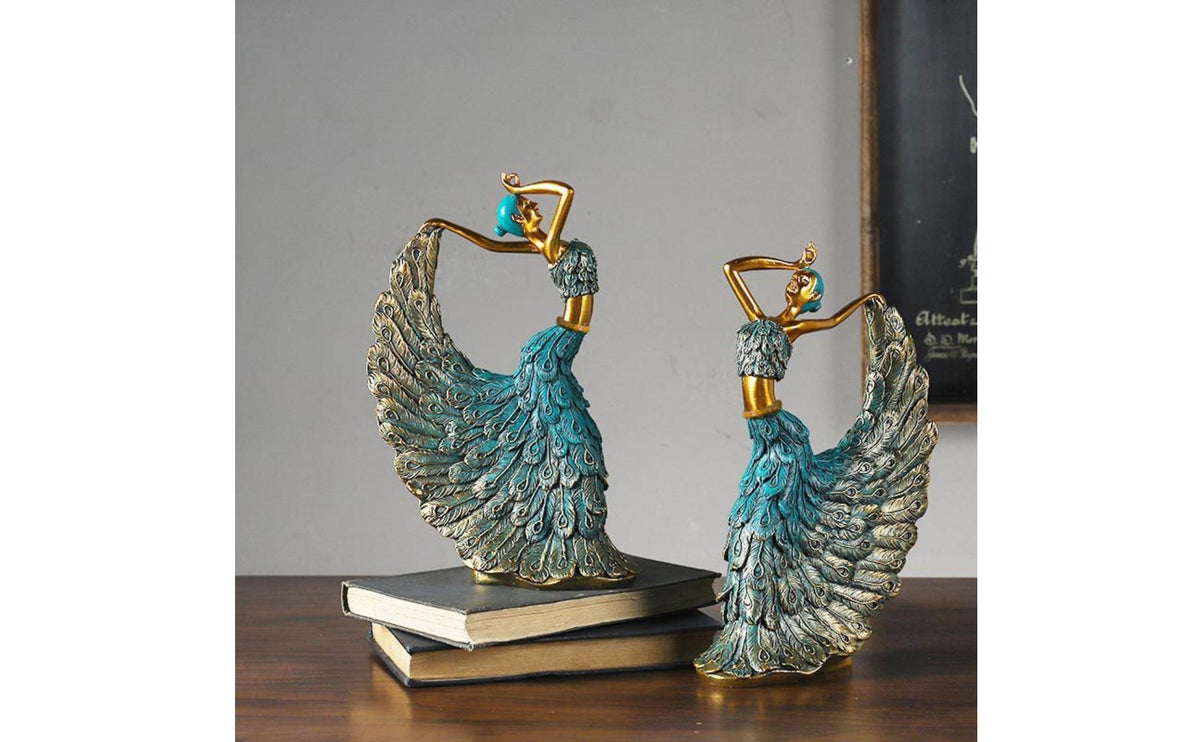 Peacock Dancer Figurine Carved Peacock Dancer Statue Freestanding Tabletop Sculpture for Interior Decorators, Entryway
