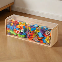 2 Pieces Natural Wood Grain Acrylic-Top Storage Box Handle Cutouts Wooden Toy Chest Rectangular Toy Storage Box Simple Design for Classroom, Home
