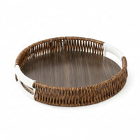 Round Serving Tray Decorative Tray with Handles Rustic for Coffee Table, Hosts