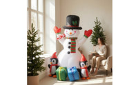 Outdoor Inflatable Snowman with Penguins Festive Snowman with Top Hat Foldable Yard Decoration Long-Lasting for Garden
