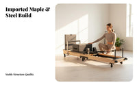 Space Saving Foldable Pilates Reformer Solid Wood Frame Pilates Reformer with Wooden Box Professional Grade Home Core Training Machine Full-Body Workout for Adults, Beginners, Gym