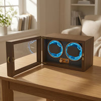 Wooden Automatic Watch Winder Quiet Two-Watch Watch Winder Compact Box Transparent for Office
