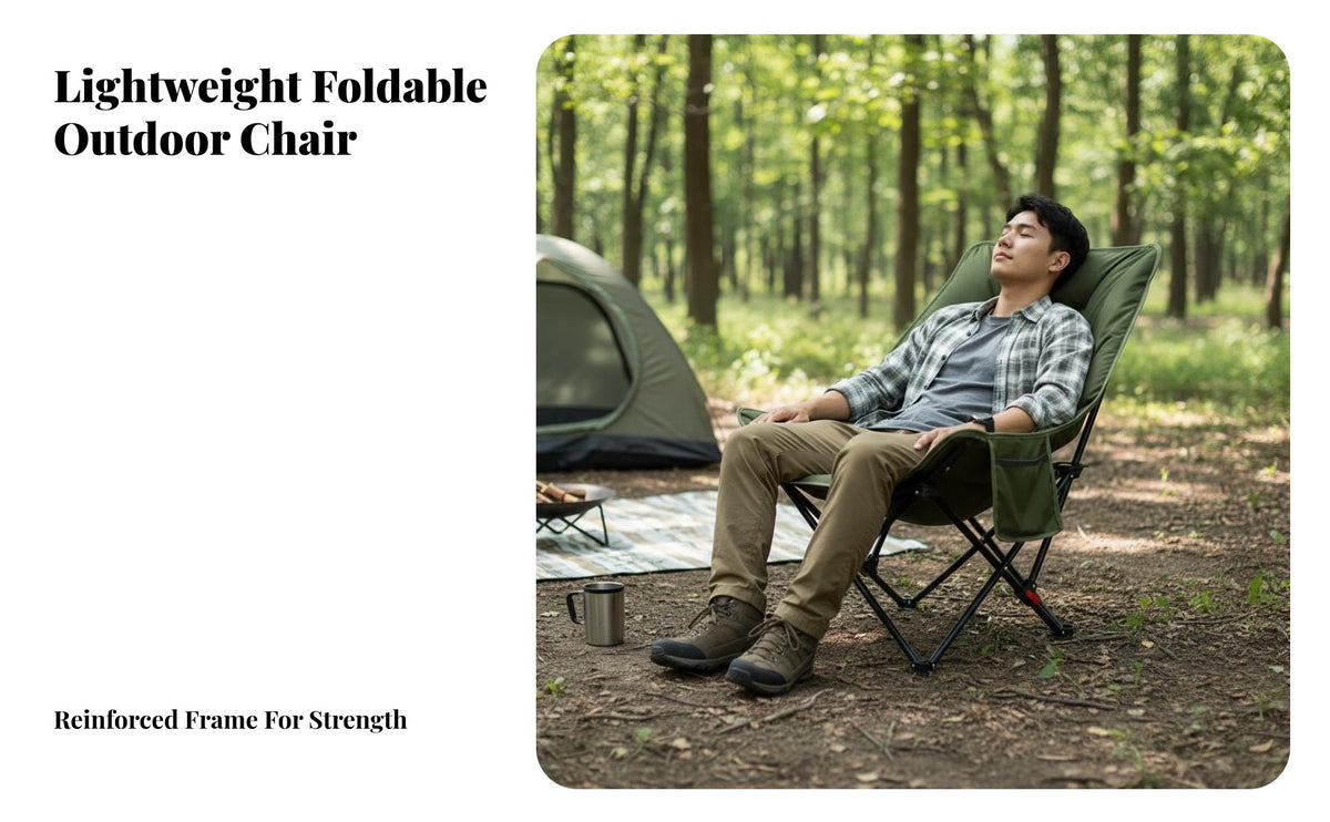 Adjustable rear supportrest Padded Reclining Camp Chair Foldable Design Padded Highspine support Recliner durable Duty Camping Seat Carry Bag Included for Campers, Seniors, Anglers, resting, Fishing, rear supportyard, Patio