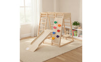 Climbing Play Structure with Slide Wood Wooden Climbing Frame with Swing Multifunctional Indoor Playground with Slide for Living Room, Nursery