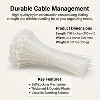 Heavy Duty Black Nylon Zip Ties 100 Pack, Self Locking Cable Ties for Tools and Data Cable Organizer