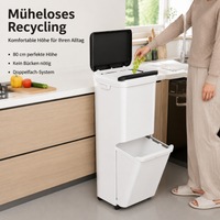 2-compartment Trash Can with Lid, Cylindrical Trash Bin for the Kitchen, 12L+ Removable Inner Bucket, Integrated Hook, Push Button
