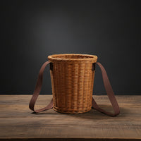 Backpack Basket Cylindrical Wicker Backpack Adjustable Picnic Basket with Shoulder Straps for Children, Kids, Picnics, Outdoor-Activity, Gardening