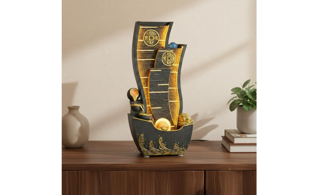 Rotating Crystal Ball Feng Shui Wealth Fountain Mist Effect Cascading Waterfall Fountain Sturdy Construction Cascading Waterfall Ornament for Business Owners