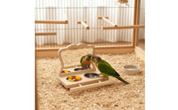 Natural Wood Bird Feeding Station with Mirror Easy to Install Wooden Bird Feeder with Mirror Birdcage Accessory for Small Birds