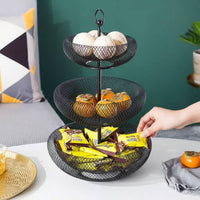 Nordic Design Tiered Fruit Basket Ventilated Airflow Metal Fruit Bowl Stand Rust-Proof Countertop Snack Holder Hand-Welded for Office, Parties