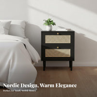 Minimalist Design 2-Drawer Woven-Front Cabinet Compact Size 2-Drawer Storage Stand Multi-Purpose Nightstand Sturdy and Long-Lasting for Homeowners, Renters, Students, Small Areas, Living Room, Entryway, College Dorm