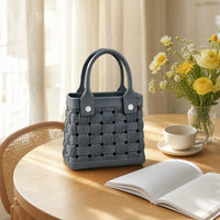 Structured EVA Handbag Compact Basket Bag Chic Woven Tote Lightweight for Women, Daily Outings, Errands