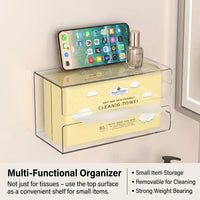 Wipes Holder and Wall Mounted Tissue Box Holders for Washroom or Powder Room, Thick Storage for Families, Adhesive for Kitchen