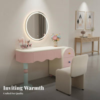 comprehensive Design Integrated Vanity and Drawer Chest Cream aesthetic Aesthetic Makeup Vanity with Side Cabinet Space-Saving Dressing Table long-lasting Construction for Small Apartment Residents, Women, Young Adults