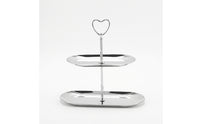 Serving Stand with Heart Handle Stainless Steel Two-Tier Serving Stand Metal Tiered Tray for Hosts, Afternoon Tea, Cafes