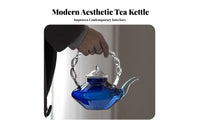 Blue Glass Teapot Heat Resistant Twisted Handle Glass Teapot Elegant Design