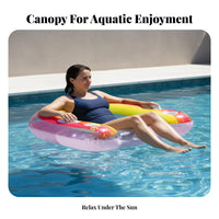 Foliage Print Design Inflatable Lounger with Canopy Foldable Inflatable Lounge Chair with Canopy Easy to Stow for Adults, Beach, Lake