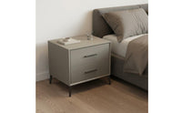 Leather Wrapped Bedside Cabinet Solid Wood Drawers Modern 2-Drawer Nightstand Sintered Stone Top End Table