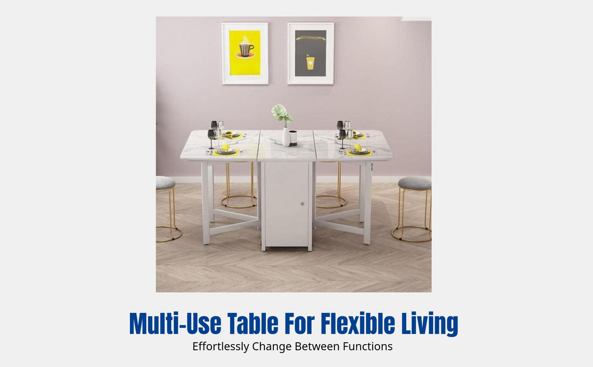 Folding Dining Table, Space-Saving Rectangular Table, Movable Buffet Cabinet, Modern Furniture for Small Apartments