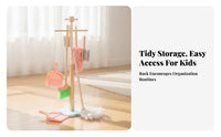 6 Pieces Storage Stand Pretend Cleaning Set Bristled Heads Wooden Cleaning Toy Set Role-Play Early Learning