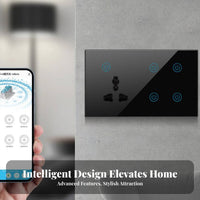 Universal Automated Wall Panel Timer Function Smart Switch Combo No Hub Required Touch Wall Panel with Outlet for Homeowners, Home, Bedroom, Hotel