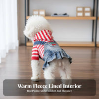Pet Dress with Hood Striped Dog Dress Denim Pet Hoodie for Small Dogs