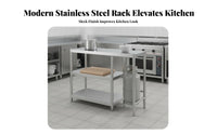 Stainless Steel Work Table Easy to Clean Stainless Steel Prep Firm Worktop Structure Gas Cooktop Stand for Chefs, Home Cooks, Dining Area, Garage