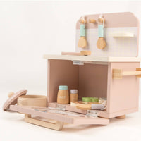 Wooden Play Kitchen with Hooks Toy Kitchen Set Interactive Knobs Children's Plaything for Playroom