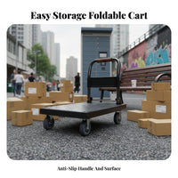 Space Saving Collapsible Platform Dolly Easy Maneuverability Foldable Push Cart High Load Capacity Portable Flatbed Dolly Ergonomic Handle for Delivery Personnel, Homeowners, Warehouse Workers, Garage, Workshop, Stockroom, Office