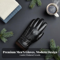 men's PU Leather Gloves Thick Warm Thermal Riding Gloves Hand Coverings Windproof Timeless Design for Cyclists, Cycling