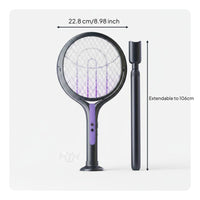 Rotatable Head 2-in-1 Bug Eliminator Lamp Safety Mesh Rechargeable Bug Zapper Racket Extendable Electric Fly Swatter for Home, Bedroom, Living Room