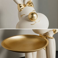Sculpted Rabbit Figurine with Tray Gold-Tone Bunny Tray Statue Decorative Rabbit Statue Golden for Entryway, Vanity, Living Room