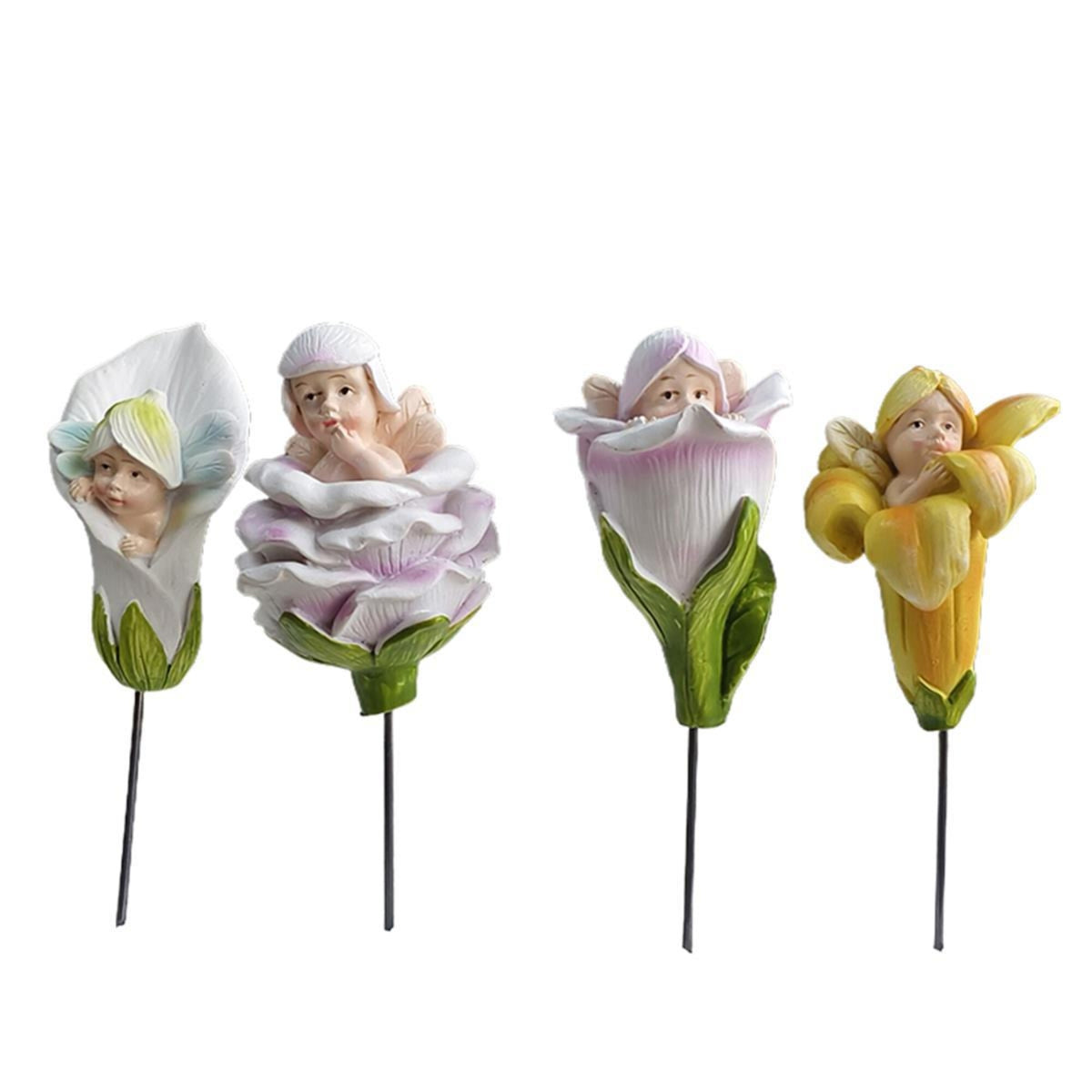 4 Pieces Resin Fairy Figurines with Stake Decorative Plant Stakes with Fairy Figures Whimsical Resin Plant Stakes for Enclosed Glass Gardens