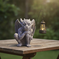 Light-up Gargoyle with Lantern Resin Garden Gargoyle Statue Gothic Devil Figurine Waterproof for Balcony